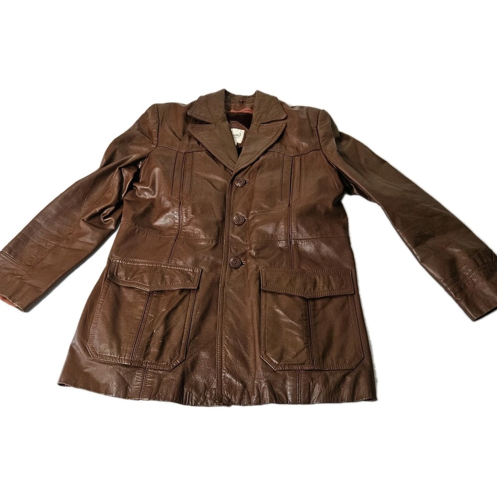 Berman's Vtg 70s Brown Leather Jacket Men's 42 Removable Lining WESTERN Cowboy